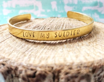 Love My Soldier, Army Wife Bracelet, Proud Army Mom, Handstamped Bracelet, Proud Military Wife, Military Mom Bracelet, Military Wife Bracele