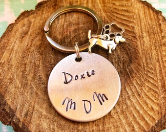 Handstamped Dachshund Keychain, Aluminum Doxie Mom/Dad Gift