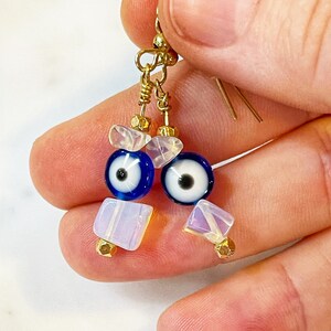Gold Plated Evil Eye Earrings: Teal Boho Opalite Dangle Jewelry