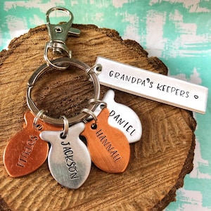 Handstamped Grandpa's Keepers Fishing Keychain, Kids Name Keychain, Daddy's Best Catch, Gift for Grandpa, Gift for Dad from Kids, Best Catch image 1