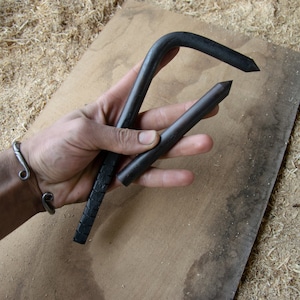 Pole lathe centers, bent, handforged.