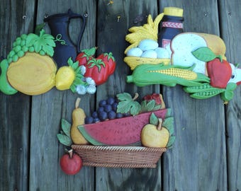 Vintage Set of 3 1975 SyroCo Kitchen Wall Plaques Vintage SyroCo Wall Hangings Vintage 1975 SyroCo 3D Vintage Kitchen 1970s Kitchen Decor