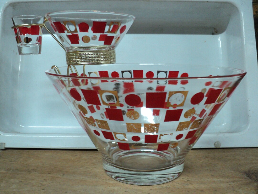 Vintage 3 Tier Chip Dip and Toothpick Snack GLASS Dish Set Retro Snack