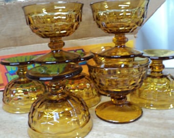 Vintage Set of 8 Amber Colored Whitehall dessert cups in ORIGINAL Box Vintage 2053 dessert Serving Cups Vintage Amber Colored Dishes