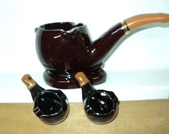 Vintage Tobacco Pipe Ashtrays SET OF 3 Made in Japan Vintage Glazed Redware Tobacco Pipe Ashtrays Vintage Tobacco Pipe Planters