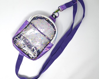 Sling Bag Backpack - Clear Hearts, Shiny Purple