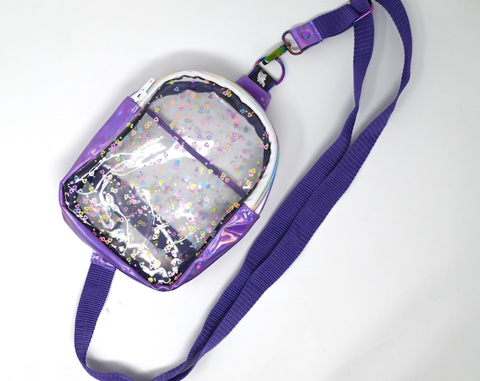 Sling Bag Backpack - Clear Hearts, Shiny Purple