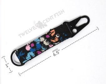 Floral Black Canvas Minimalist Keychain