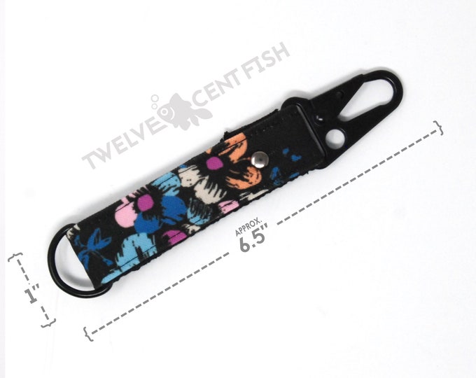 Floral Black Canvas Minimalist Keychain