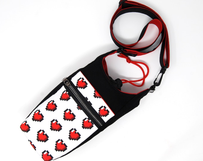 Gamer Life Hearts H2O to Go Water Bottle Bag with Adjustable Strap