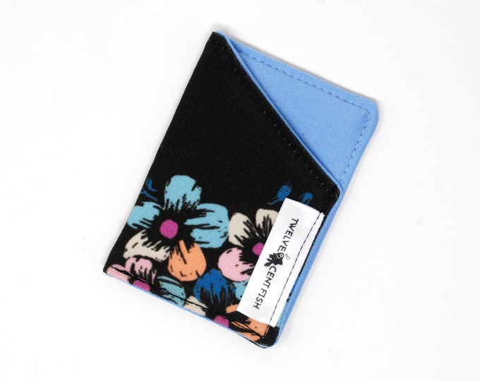 Floral Black Canvas Minimalist Wallet