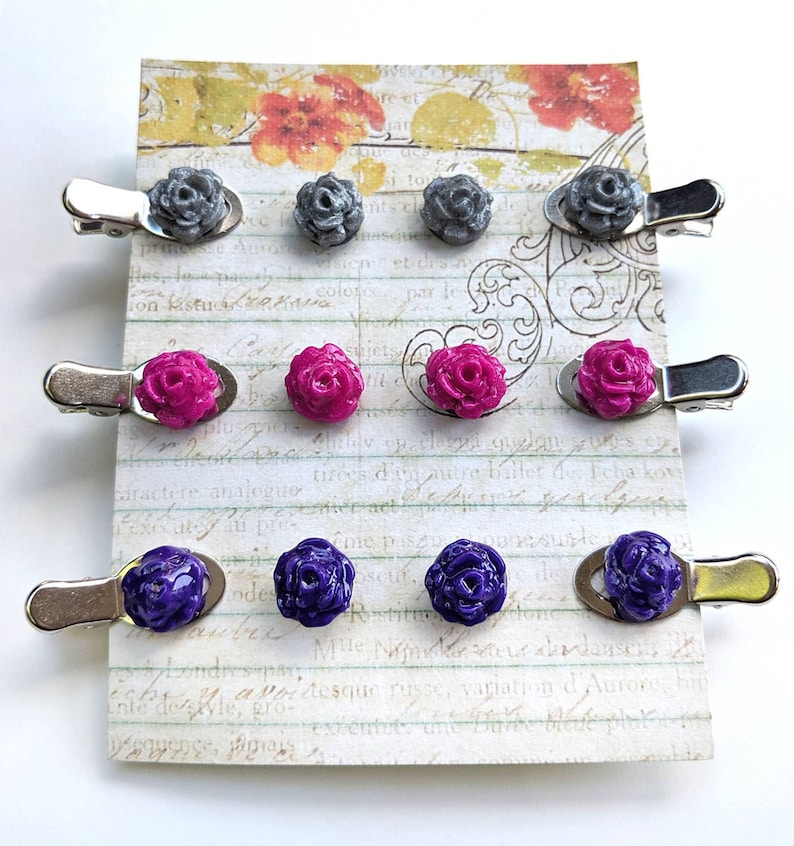 accessories handmade Floral Earring and Barrette Set miniature flower earrings jewelry decora hair clips studs Lolita