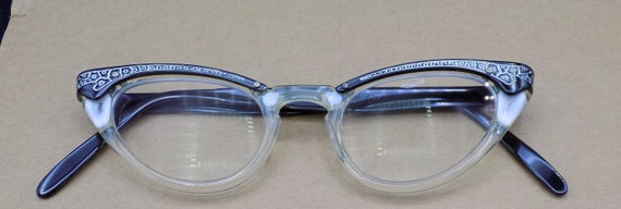 Vintage Foremost Cat Eye Glasses 5 3/4" Metal Etch