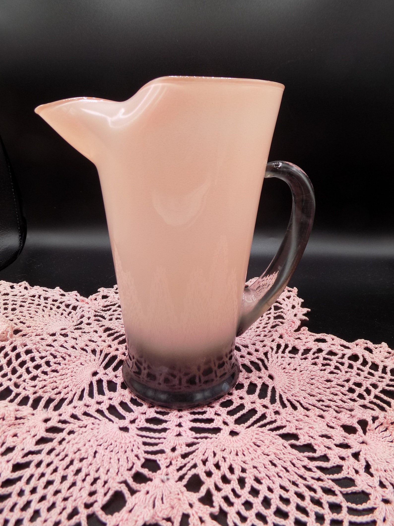 Vintage West Virginia Glass Pink and Black Frosted Pitcher Etsy