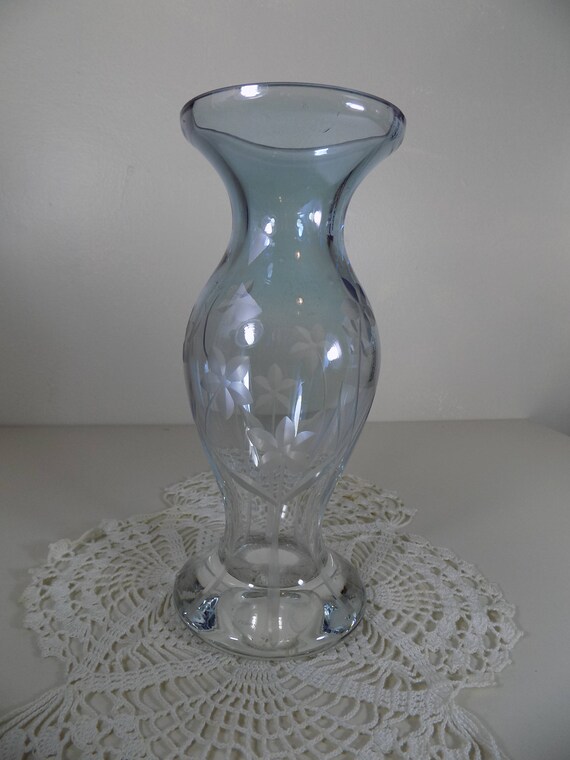 Gorgeous Vintage Lenox Hand Etched Blue Crystal Vase Etsy
