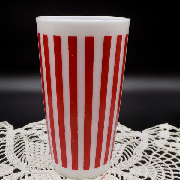 Vintage Hazel Atlas Red Stripped Glass Tumbler -Milk Glass