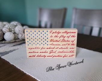 Farmhouse Patriotic Wood American Flag Sign, Pledge of Allegiance 4th of July American flag desk sign, farmhouse signs, farmhouse decor