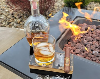 Barrel Stave Whisky & Cigar Tray, Whisky Glass Tray, Whisky Glass and Cigar Holder, Whisky Lover, Old Fashioned, Christmas Gift