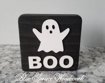 Halloween tiered tray decor Rustic Halloween ghost decor, Halloween signs for shelf, Boo sign