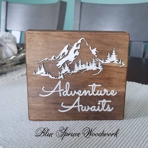 Farmhouse Decor Adventure Awaits Small Travel Sign, Adventure Awaits shelf sign, farmhouse signs, farmhouse decor, housewarming gift