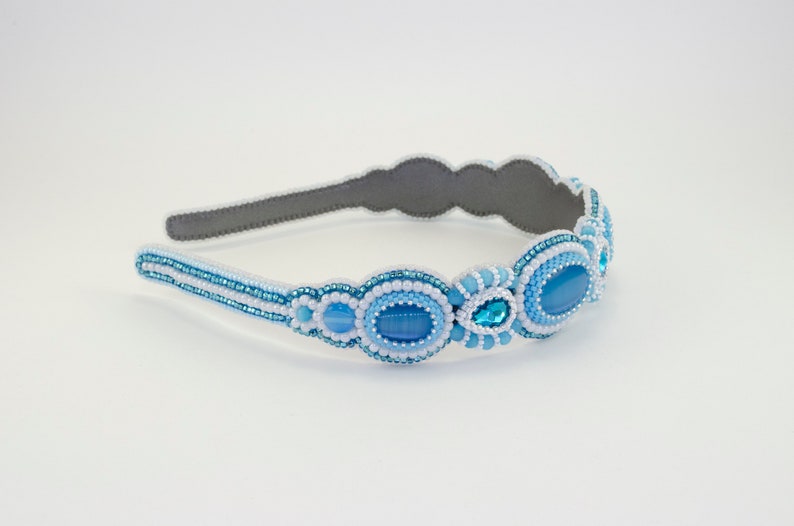 Blue handband. Bead embroidery headband with crystals Etsy