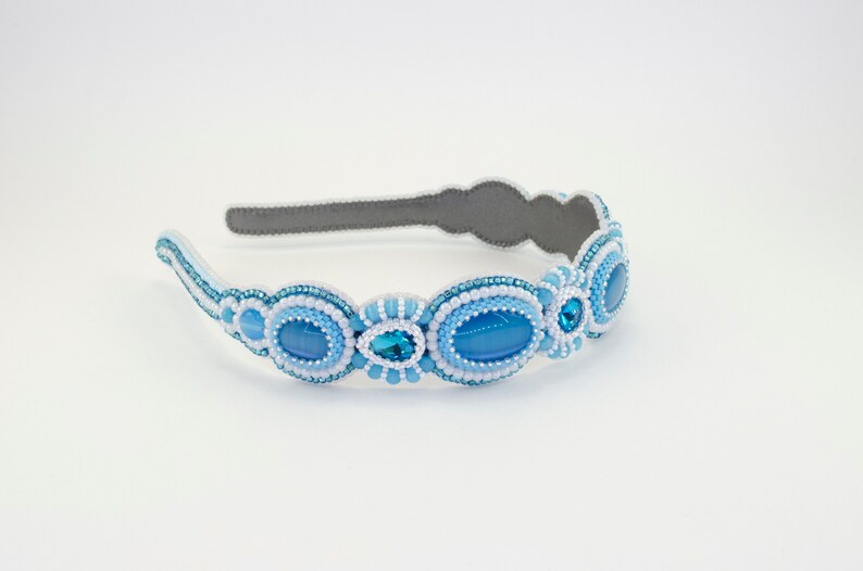 Blue handband. Bead embroidery headband with crystals Etsy