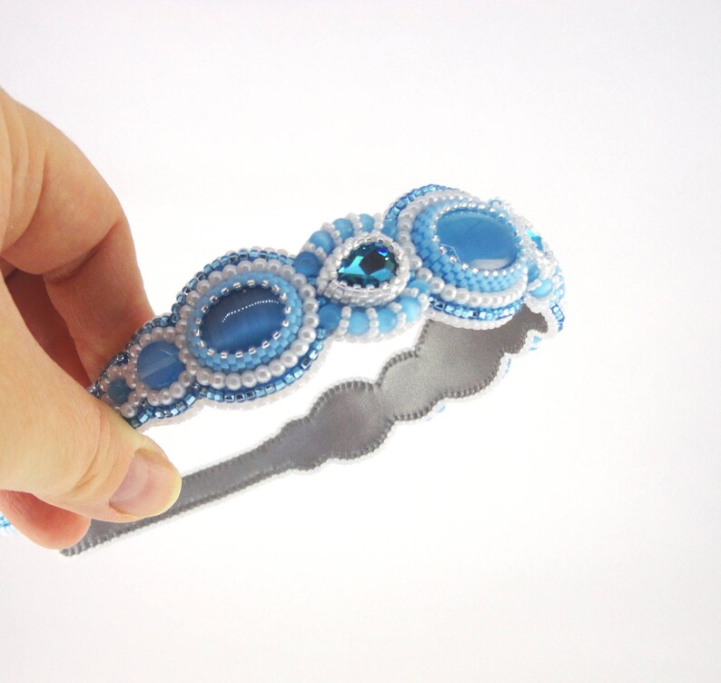 Blue handband. Bead embroidery headband with crystals Etsy