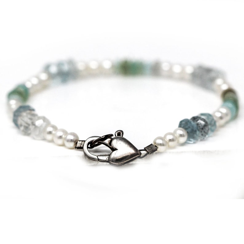 Pearl Bead Bracelets Set of Two Freshwater Pearl and Gemstone Bead Bracelets Sterling Silver Clasp Dainty Bracelets