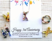 3rd anniversary gift for her Flower initial necklace