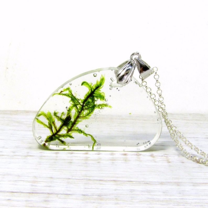 Pressed flower resin terrarium necklace pendant Real moss necklace