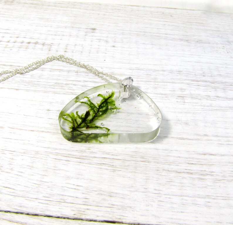 Pressed flower resin terrarium necklace pendant Real moss necklace