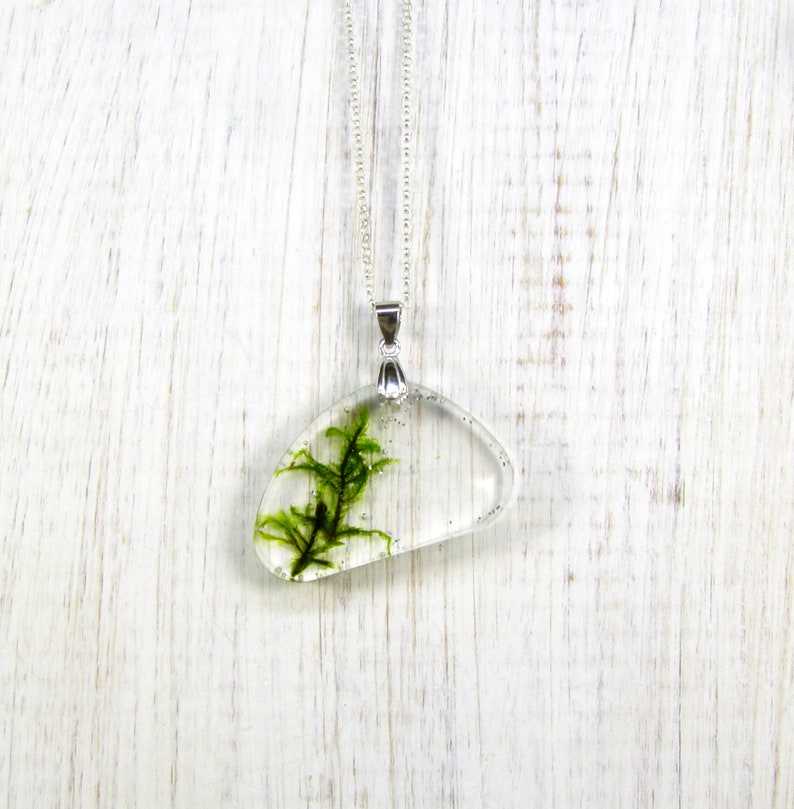 Pressed flower resin terrarium necklace pendant Real moss necklace