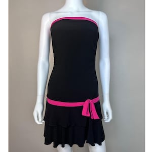 Vintage Y2K Black and Pink Strapless Drop Waist Dress, Lipstick Size XS-Small