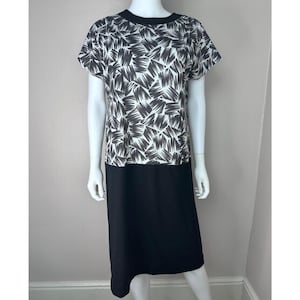 Vintage 1980s Black and White Knit Drop Waist Dress, Rosinsky Size Large