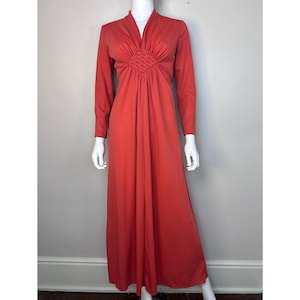 Vintage 1970s Orange Maxi Dress, Size Small-Medium, Long Sleeve, Empire Waist
