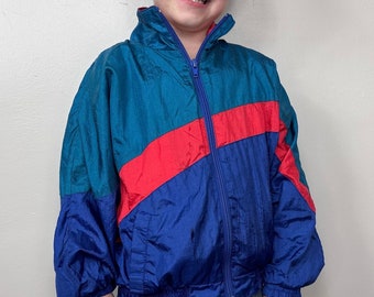 Vintage 1980s Kids' Colorblock Nylon Windbreaker Jacket, Members Only Size 6