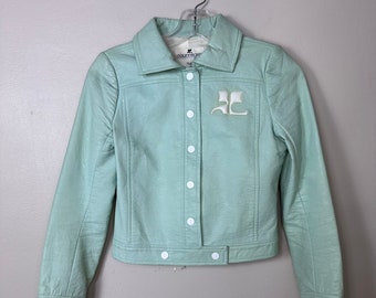 Vintage 1970s Courrèges Paris Hyperbole Mint Green Vinyl Jacket, Size 00/XXS