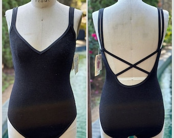 Vintage 1990s Black Women’s Swimsuit, Baja Blue Size Small, One Piece, New With Tags Deadstock