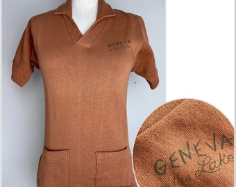Vintage 1960s Short Sleeve Sweatshirt, Geneva on the Lake, Deadstock, Sportswear of Quality Youth Large/Adult XS