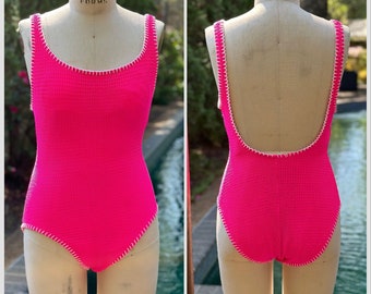 Vintage 1990s Hot Pink Women’s One Piece Swimsuit, Sessa Size XS