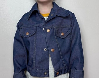 Veste en jean bleu jean pour enfants vintage des années 1970, taille 6/7