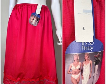 Vintage 1980s Red Half Slip, Stellar Foundations Size Large, Deadstock with Tags, It's So Pretty