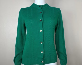 Vintage 1980s Kelly Green Cardigan Sweater, Bizz Size Medium, Acrylic