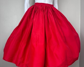 Vintage 1950s Red Taffeta Skirt, Size XXS