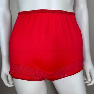 Vintage 1950s Red Nylon High Waisted Panties with Knife Pleat Inserts, Movie Star Size 6, Mushroom Gusset