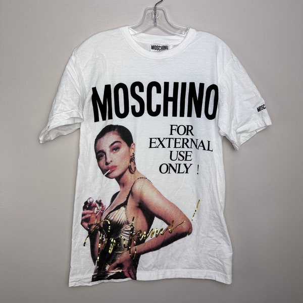 Vintage 1990s Moschino Parfums T-Shirt, Medium, For External Use Only, Perfume