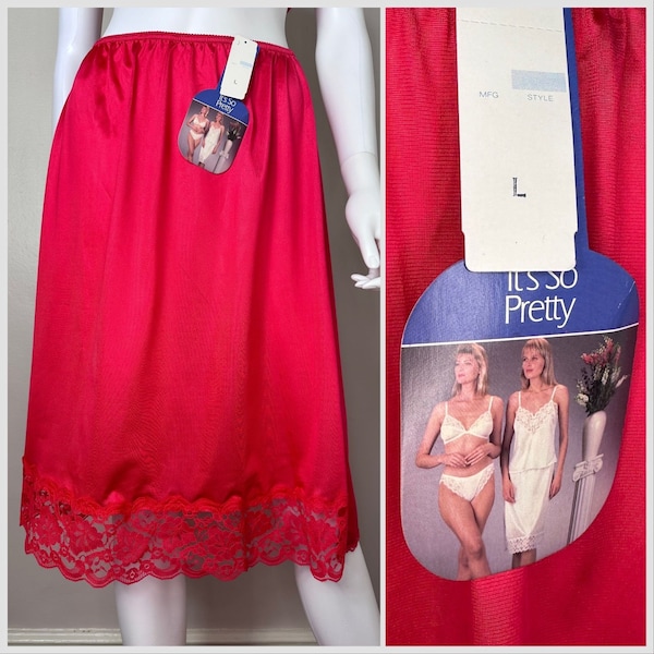 Vintage 1980s Red Half Slip, Fundaciones Estelares Tamaño Grande, Deadstock con Etiquetas, Es Tan Bonito