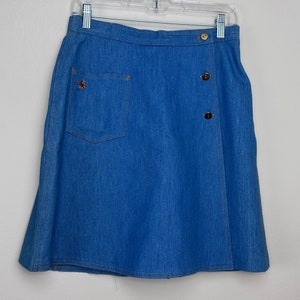 Vintage 1970s Denim Skort, Four Seasons, 27&quot; Waist, Butterfly Patch, Mini Skirt Shorts