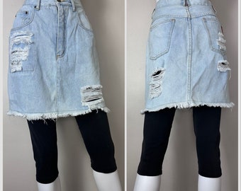 Vintage 1980s/90s Denim Skirt With Attached Black Leggings, No