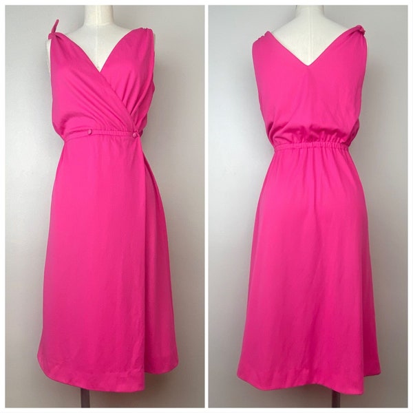 Vintage 1970s/80s Hot Pink Asymmetrical Wrap Dress, Rodier Paris Size XS/S